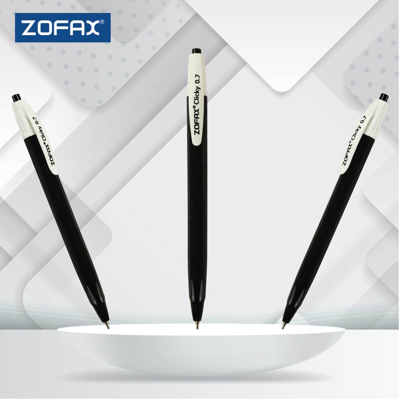 ZOFAX Clicky Retractable Ballpoint Pens, BLACK, Fine Point (0.7mm), Pack