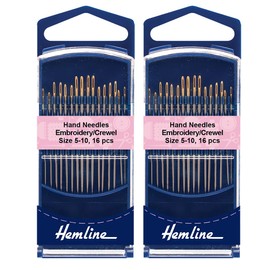 2x16 Hemline H280G.510 Gold Eye Embroidery/Crewel Hand Sewing Needles, Size 5-10 – Bundled by Smart Cutie