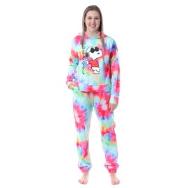INTIMO Peanuts Snoopy Joe Cool Tie Dye Womens' Pajama Loungewear Hooded Jogger Set (Small)