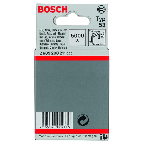 Bosch Accessories Fine Wire Staple Type 53 (Textiles, Carton, 11.4 x 0.74 x 10 mm, Accessories for Joining)