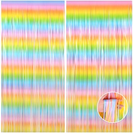 SUNBEAUTY Tinsel Curtain Macaron - Tinsel Curtains Pastel Foils Fringe Party Decoration Background for Unicorn Mermaid Fairy Princess Birthday School Child School New Year Party 1m x 2m Pack of 2