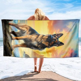 YISUMEI Microfibre Beach Towel XXL Beach Towel Lightweight Bath Towel Quick Drying German Shepherd 180 x 90 cm