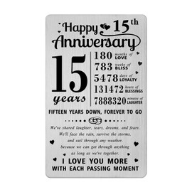 Richesele 15th Wedding Anniversary Card - Happy 15 Year Anniversary Wallet Card - 15 Years Anniversary Decorations Gifts for Husband Wife Him Her