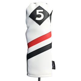 Majek Retro Golf Headcover White Red and Black Vintage Leather Style #5 Fairway Wood Head Cover Classic Look