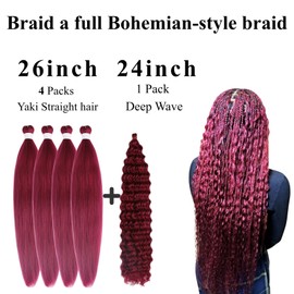Burgundy Braiding Hair Pre stretched Curl Boho Hair for Braiding