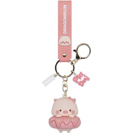 [AIXUAN] Cute Cartoon Pig Keychain, Pink Blue Couple Keychain Accessories Silica Gel Car Keychain Suitable for Women Girls (Pink)