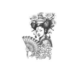 kobench Cool Temporary Tattoos,Japanese Woman With A Paper Fan Flowers - K138 Design,Waterproof,Easy-to-Apply,Long Lasting 1-2 Weeks, Plant-Based,Women Tattoos