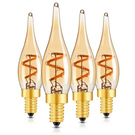 Genixgreen Amber LED Candelabra Bulbs,Low Wattage Candle Bulbs Night Light Bulbs 15W 10W Equivalent 1.5W Filament for Chandelier Ceiling Fan Decorative Lights 2200K Warm Amber Glass, 4 Pack
