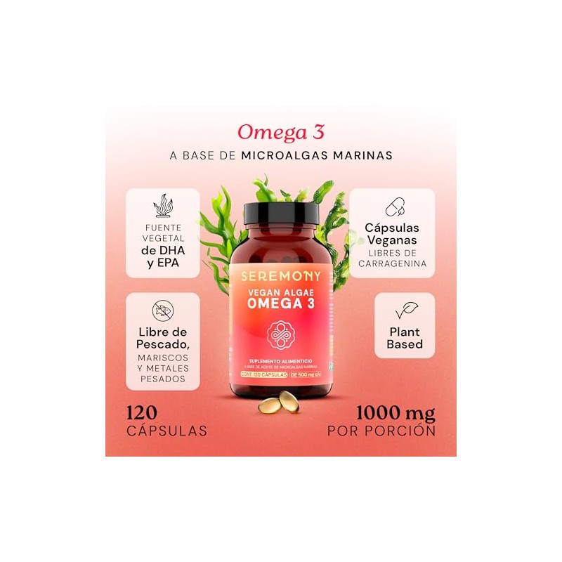 SEREMONY Omega 3 Vegano a Base de Aceite de Microalgas