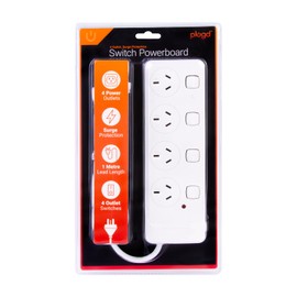 Surge Protectors with 4 Outlet，Power Board with Individual switches, Power Strip with Protected Indicator Light SAA Certified 1 Meter 240V