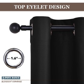 PONY DANCE Blackout Curtains with Eyelets, Pack of 2, Panel Curtain, Opaque Thermal Curtain, Cold Protection, Short Curtains for Kitchen/Bathroom Window, H 120 x W 90 cm, Black