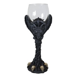 Ebros Gift Occultic Sabbatic Goat Baphomet Pentagram With Raven Wings And Skulls Wine Goblet Drink Beverage Chalice With Dendritic Twisted Vines Stem Figurine Goat of Mendes