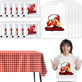 Artcome Lobster Bibs Party Kit – 30 Crab Bibs, 30 Pairs Disposable Gloves, 3 Red & White Plastic Tablecloths for Seafood Boils, Crab Feasts, Lobster Parties, BBQs, and Mess-Free Outdoor Dining