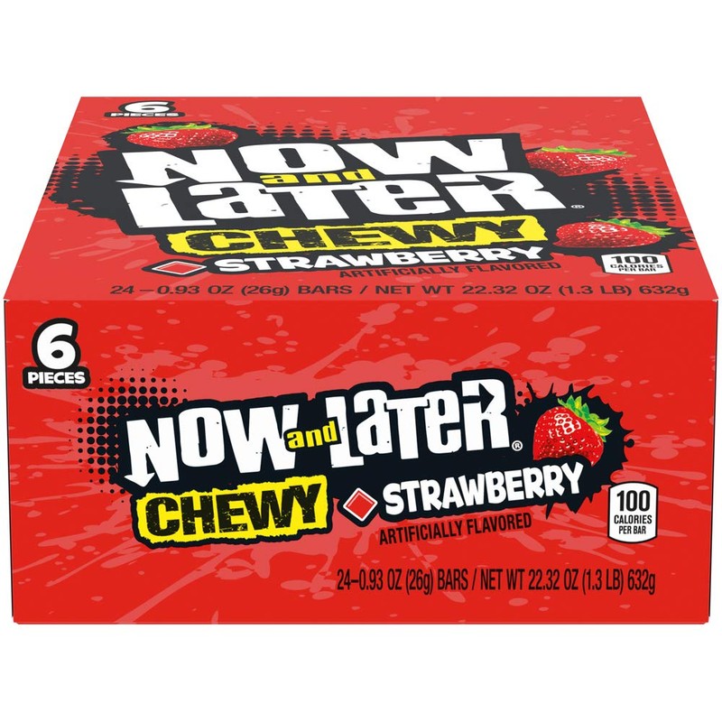 Now & Later Soft Taffy Chews Candy, Strawberry, 0.93 Ounce