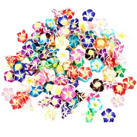 100 Pieces Small Plumeria Flower Beads with Holes Polymer Clay Charms Pendants Flatback Cabochons Embellishment for Jewelry Making Keychain Hair Accessories