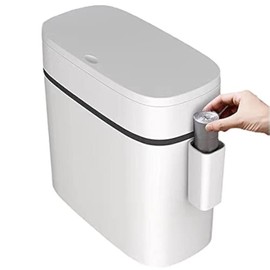 KLGO 12 Liter Slim Plastic Trash Can with Lid,2.6 Gallon Double Barrel Waste Basket,Rectangular Press Garbage Container Bin for Bathroom,Bedroom,Kitchen and Office,White (12 Liter)