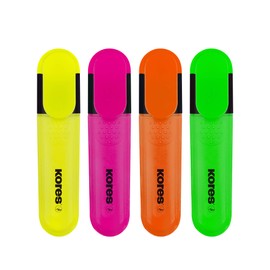 Kores - Highlighter Pens - Bright Liner Plus, Fluorescent, Water Based-Ink Highlighter Pen Set with Ergonomic Shape - Stationery Supplies, Office Supplies - Set of 4 Assorted Colours