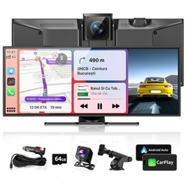 Largest 11.5" Portable Carplay Screen for Car, 4K Wireless Car Play & Android Auto, Upgrade Touchscreen with Dash Cam, App Control/Loop Recording/Backup Camera/Mirror Link/GPS/FM for All Vehicles