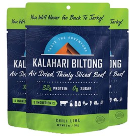 Lime Chili Kalahari Biltong, Air-Dried Thinly Sliced Beef, 2oz (Pack of 3), Sugar Free, Gluten Free, Keto & Paleo, High Protein Snack