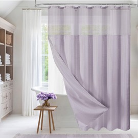 MitoVilla Extra Long 72 x 84 Shower Curtain Set with Snap-in Liner, Purple Waffle XL Heavyweight Fabric Cloth Shower Curtains for Modern Luxury Hotel Spa Bathroom Decor, Lavender