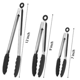 Serving Tongs Kitchen Tongs - Heat Resistant, Premium Stainless Steel Locking Cooking Tongs with Silicone Tips, Non-Slip Food Tongs for Cooking, Heavy Duty, Non-Stick 12 Inch(3 Pack)