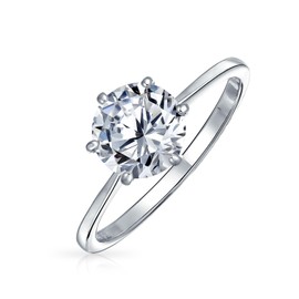 Timeless 1.5CT 6 Prong AAA CZ 6 Prong Classic Round Brilliant Solitaire Engagement Ring For Women 1MM Plain Thin Band .925 Sterling Silver