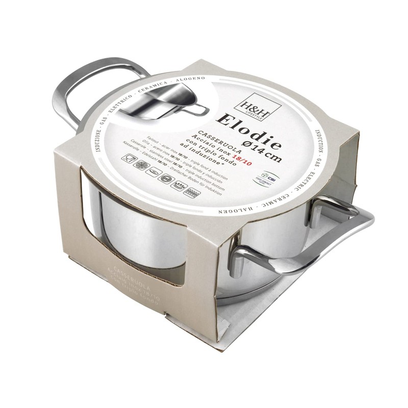 H&H Casseruola Inox Elodie Fondo A Induzione 2 Manici 14