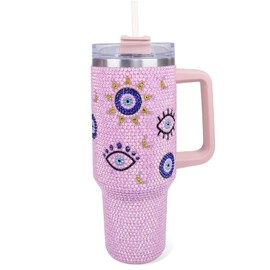 Cupcupmore 40 oz Pink Evil Eye Bling Rhinestone Stainless Steel Tumbler