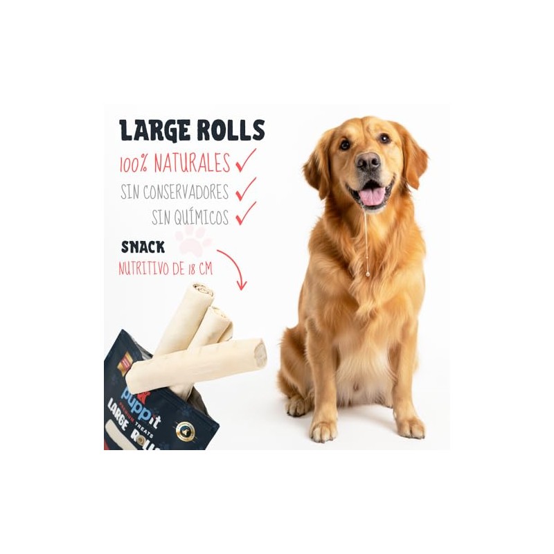 PUPP IT Rollos Grandes de Carnaza Premium, Snack Natural para