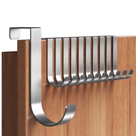 Menz Door Hooks for Hanging, Set of 10 in Silver - Stainless Steel Clothes Hooks Door, Individually Usable Hooks for Hanging in J Shape, Sturdy Door Coat Rack with High Load Capacity, Door Hook Rail