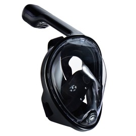 CFIKTE 180°View Snorkel Mask Full Face Easy Breath,Anti-Fog, Anti-Leak with Adjustable Head Straps with Longer Snorkeling Tube Larger Area (Black, S/M)