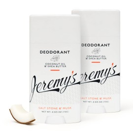 Jeremy's Razors Men's Natural Deodorant - Aluminum Free, Paraben Free, Baking Soda Free Body Deodorant Stick, With Coconut Oil & Shea Butter, Salt Stone & Musk Scent (Made in USA, 2.65 Oz, 2 Pack)