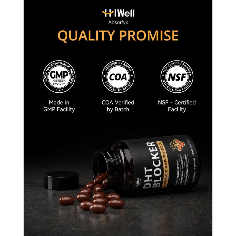 HiWell Absorfyx DHT Blocker for Men, 10-in-1 Hair Growth Supplement