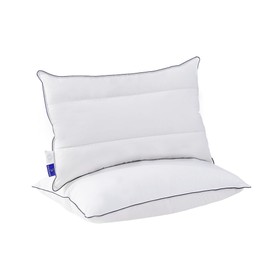 ROSE FEATHER Goose Down Feather Pillows Queen Size Set of 2 with Soft Cotton Cover for Side Back Stomach Sleepers 3-Zone Cervical Neck Support Hotel Collection Bed Pillow (2, Queen)