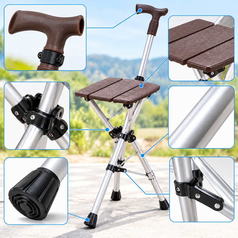 Folding Walking Cane with Seat for Outdoor Rest – Portable