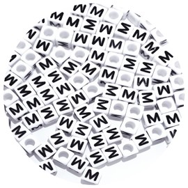 Square Letter Beads 6x6mm Acrylic Alphabet Beads M for Bracelets Jewelry Making Keychain DIY - 100pcs