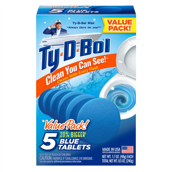 Ty-D-Bol Tabletas azules, paquete de 5, Azul, 5 Tablets