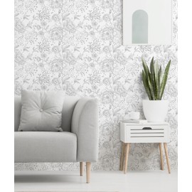 Safiyya Peel and Stick Wallpaper Boho Floral Contact Paper 196"x17.3" Grey and White Wall Paper Modern Self Adhesive Removable Wallpaper for Bedroom Bathroom Vinyl Rolls