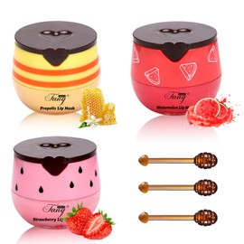 3 piezas de bálsamo de abeja, bálsamo labial de miel de fresa y sandía en pote de miel, mascarilla labial hidratante de noche, cuidado labial para hidratar, reparar y prevenir la sequedad y las