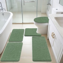 SHACOS Sage Green 5 Pieces Bathroom Rugs Set with Toilet Lid Cover