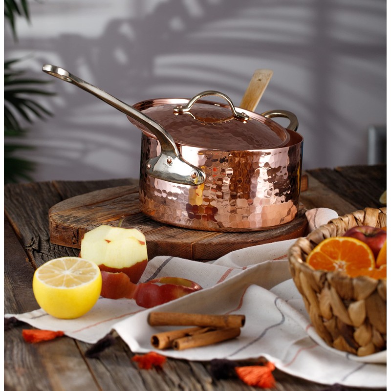 DEMMEX 1mm Thick Hammered Unlined Uncoated Solid Copper Sugar Sauce