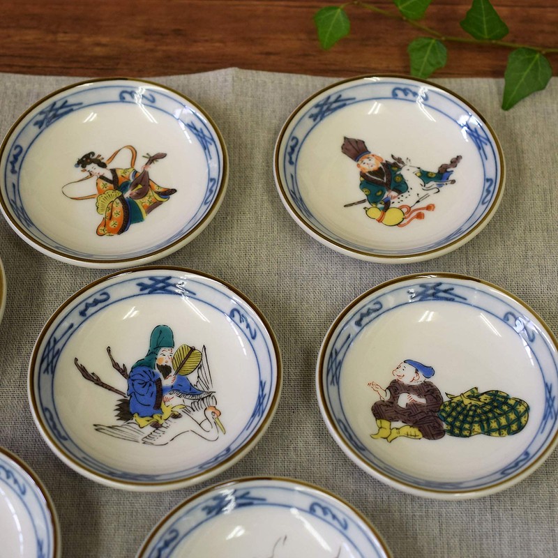 Dish Set, Stylish, Kutani Ware, Small Plates, Set of 7,