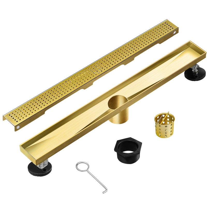 Elefloom Linear Shower Drain, 18 inch Gold Drain with Removable