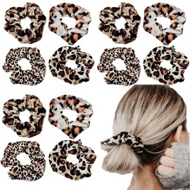 12pcs Leopard Print Scrunchies Hair Bands Stretch Scrunchy Hair Ties, Cheetah Scrunchie Hair Ties Hair Ropes Accessories for Women Girls (Leopard Print 12pcs)