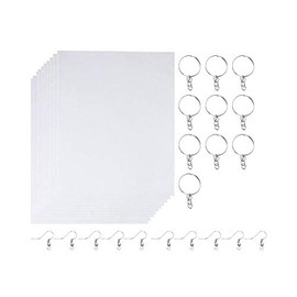 SUPVOX 30 Pieces Heat Shrink Plastic Sheet Kit Include 10 Sheets Shrinky Art Paper with 10PCS Ear Hooks and 10PCS Keychain for Kids Creative Craft