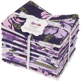 Soimoi 16 Pc Fat Quarter Bundle, Floral Print 18"x 22" DIY Patchwork- 100% Cotton Pre-Cut Quilting Fabric Purple & White