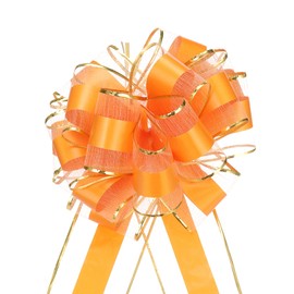 MECCANIXITY 10pcs 6 Inch Large Big Pull Bow with Gold Edge, Organza Car Gift Wrapping Bows Ribbon for Wedding Car Baskets Presents Christmas Bow Party, Orange