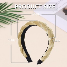 Favuit Velvet Headband, Braided Headbands, Wide Hair Band, Vintage Padded Headband, Traditional Solid Headpiece, Fashion Hair Accessories for Women and Girls (Beige)