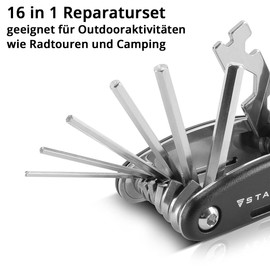 STAHLWERK Multitool/Multifunction Tool/16 in 1 Bicycle Repair Tool/Wheel Tool for Travelling