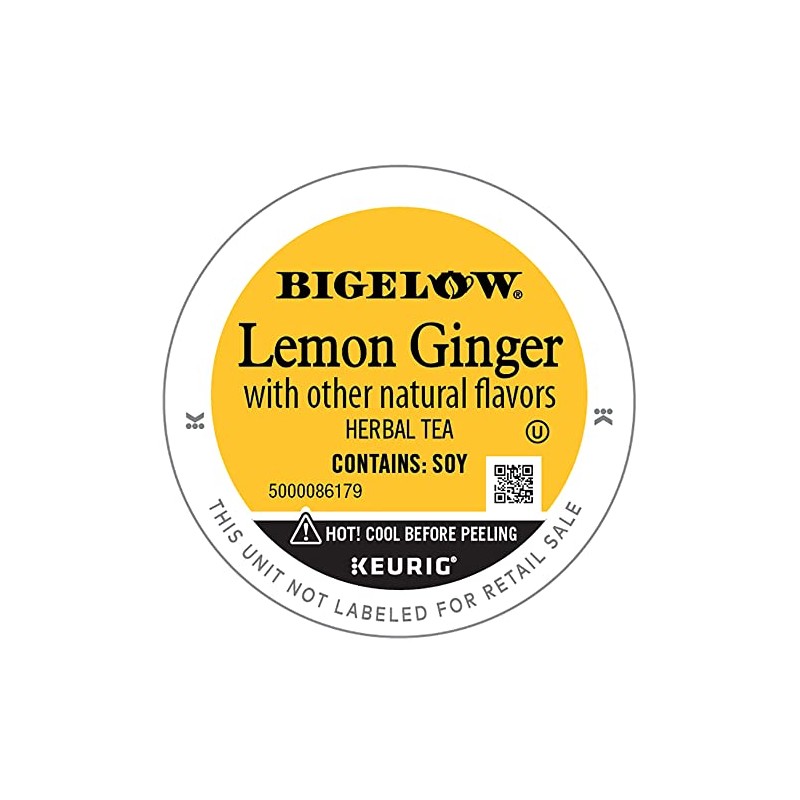 Bigelow Tea Lemon Ginger Keurig K-Cup Pods Herbal Tea, Caffeine